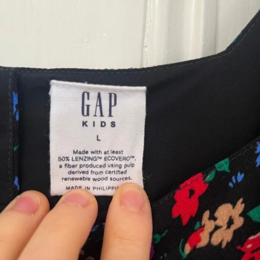Gap‎ Kids Girls Black & Floral Square Neck Long Sleeve Dress Size L